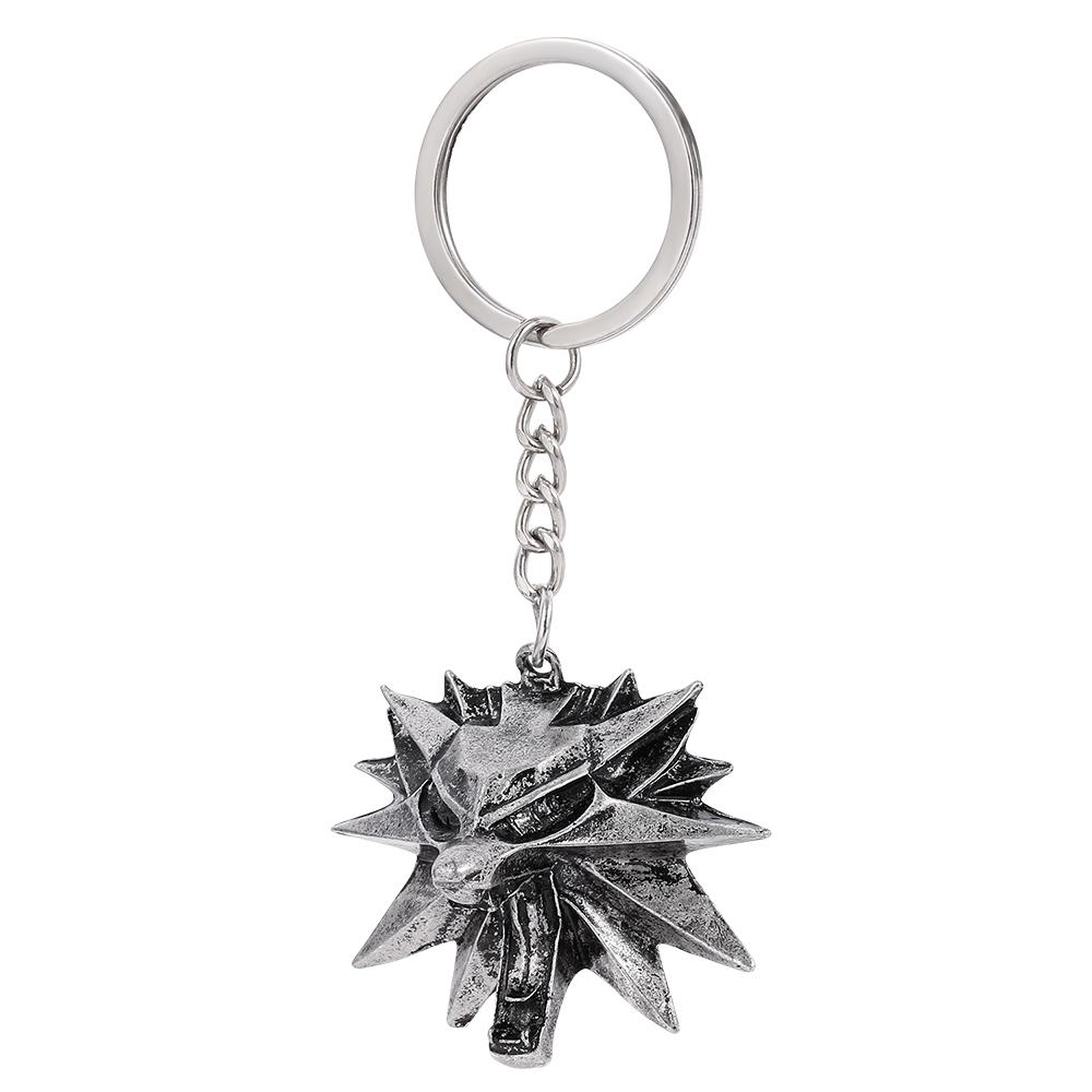 Game Pendant Wolf Head Key Chain, Wizard Witcher, Punk Style Metal Zinc Alloy Key Chain, Retro Pendant Decoration