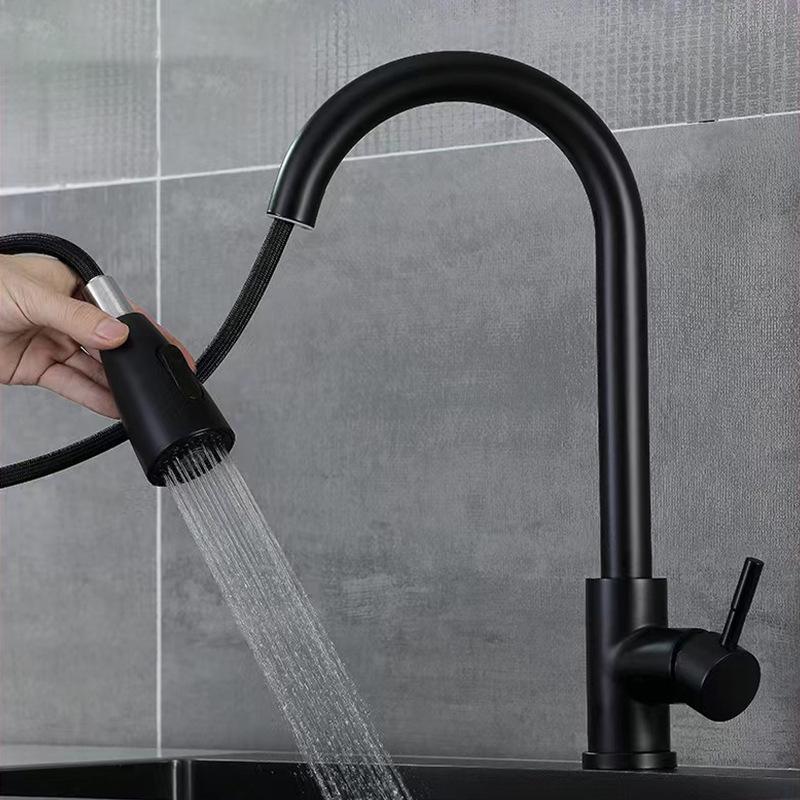 304 Stainless Steel Pull-Out Kitchen Sink Faucet with Hot/Cold Dual-Use, Three-Speed Function.