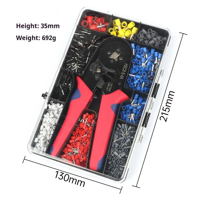 1200pcs Cold Crimp Terminal Set Crimping Pliers HSC8 6-4 6 Sets European Pipe Type Terminal Block Set