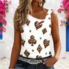 Women Plus Size Asymmetric Neck Cutout Sleeveless White Tank Top Leopard Pear Star Heart Print
