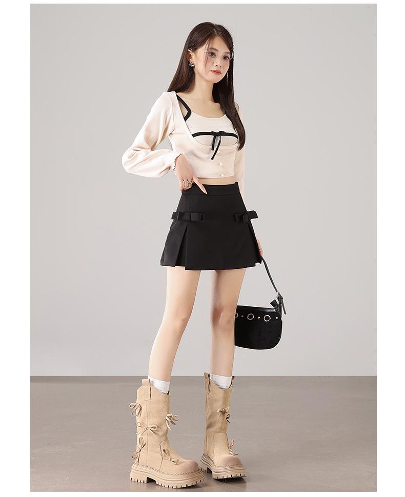 2025 Sweet Bow High-Waisted A-line Slimming Skirt-Pants for Long Legs