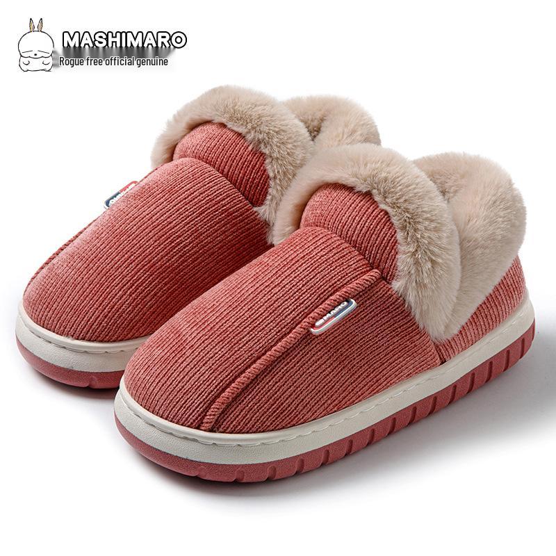 Women's Rogue Rabbit Furry Velvet Wrap-Heel Cotton Slippers - Thick-Soled Cozy Indoor Wear for Autumn and Winter.