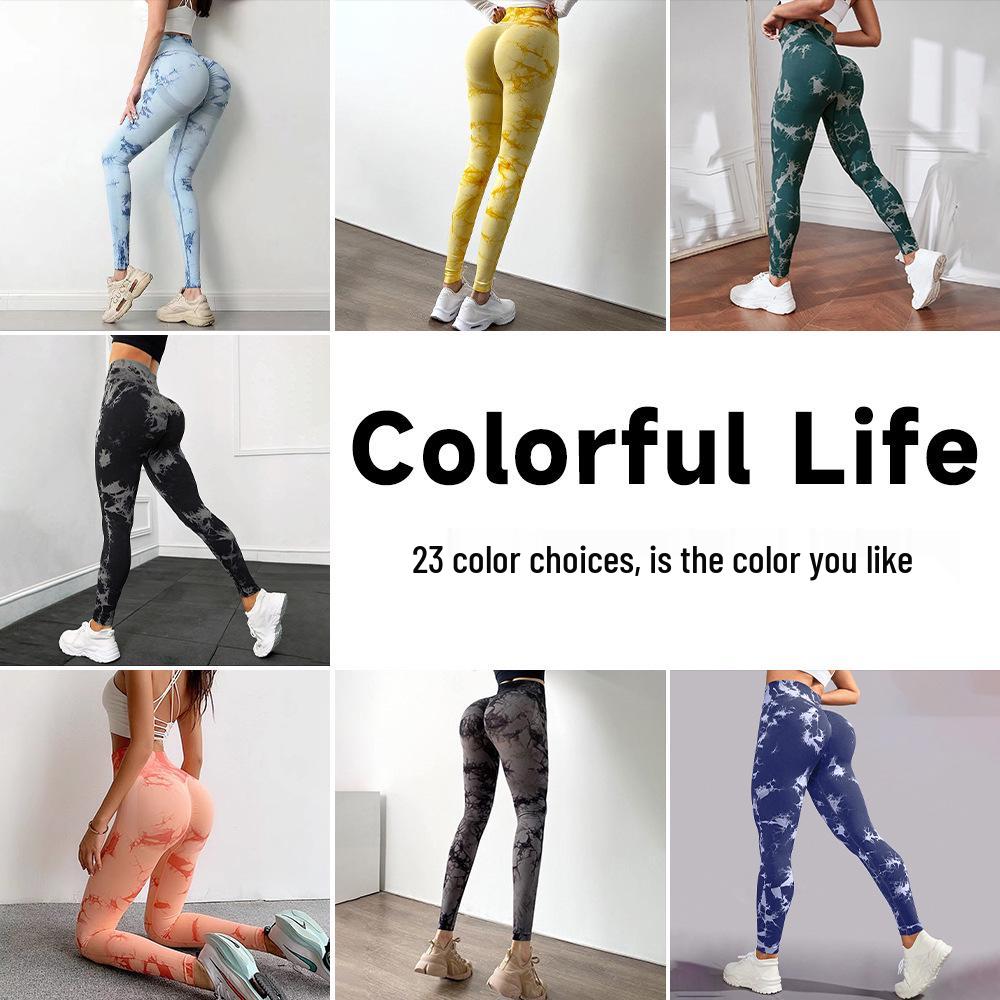 Pantaloni de Yoga pentru Femei cu Talie Înaltă Peach Tie-Dye - Leggings Fitness fără Cusături cu Uscare Rapidă pentru Fesieri