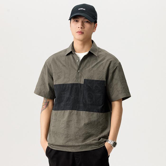 New Summer Retro Ice Silk Bubble Textured Shirt Lapel Loose Casual Short-sleeved Shirt