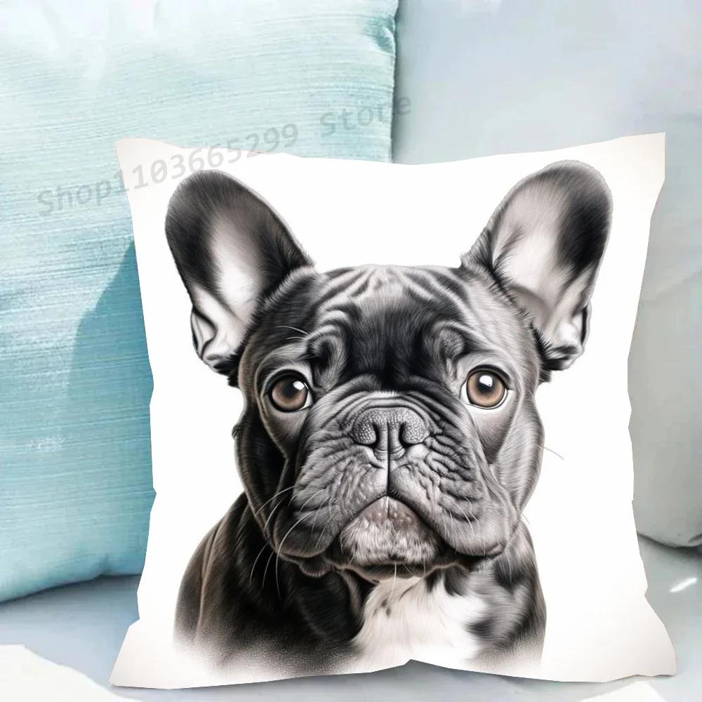 1pc Cute Pet Mini French Bulldog Pillow Case Square Bedroom Sofa Leisure Comfort Cushion Car Living Room Home Decoration