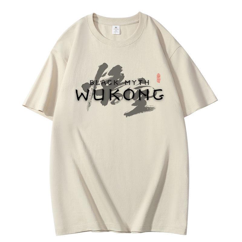 Black Myth Wukong Myth Wukong Peripheral Print Summer Short Sleeve T-Shirt Cotton Loose Game S хаки