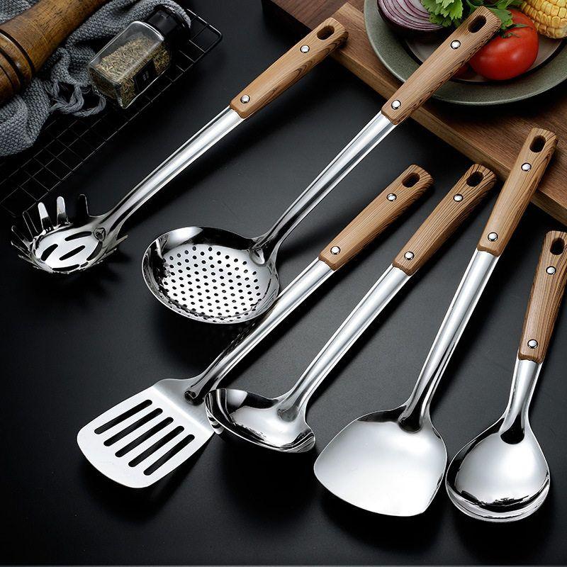 Stainless Steel Frying Spoon, Household Kitchen Utensil Set, Spatula, Soup Spoon, Frying Spatula, Hot Pot Skimmer, In-Stock Stainless Steel Spoon