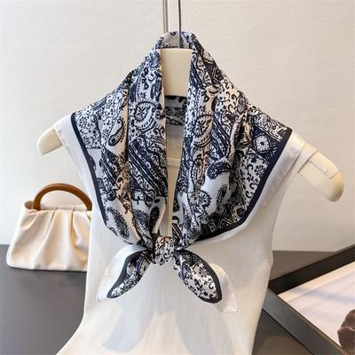 Vintage Szal z Nadrukiem Paisley Kwadratowy Szalik dla Kobiet Miękkie Satynowe Chusty Zawiązka na Szyję Damskie Gumki do Włosów Wstążka Opaska na Głowę Bandana
