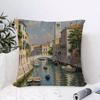 Oil Painting Venice Town Cushion Cover Eco Linen Pillow Case DoubleSided Print Breathable Durable Zipper Home Decor Gift