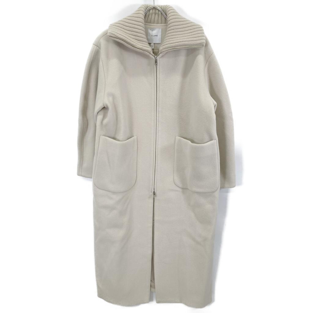 CLANE 23AW Beige 15101-0042 RIB COLLAR WOOL LONG COAT Coat 2 whiteUsed