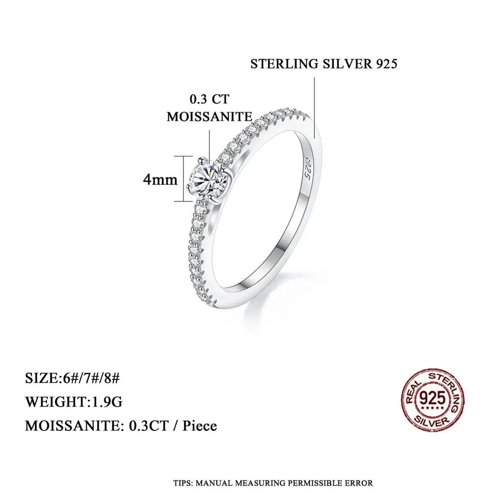 Real   CopperSmall Moissnaite Ring For Women Simple Sparkling Round 0.3CT Certificated Lab Diamond Finger Rings