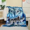 Wolf Pack Blanket with Moon and Forest Design Blue Eyes Wolf Art Soft Fleece Throw Perfect for Nature Lover Home Decor
