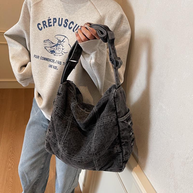 New Denim Korean Style Simple Casual Lazy Style Large Capacity Student Class Bag Women's Diagonal Shoulder Bag