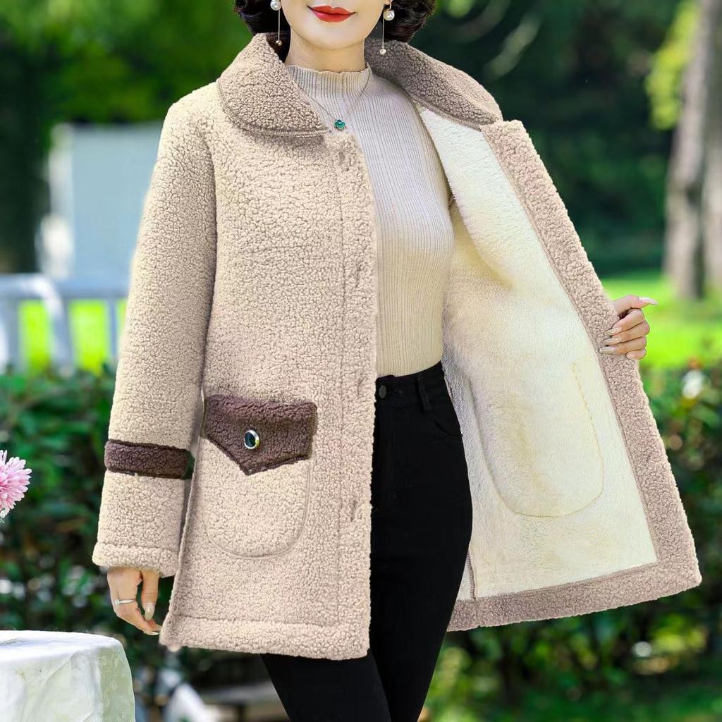 Herbst Winter Damen Jacke Dickes Fleece Warmer Mantel Damen Pelzmantel Mittellang Mutter Kleid Jacke