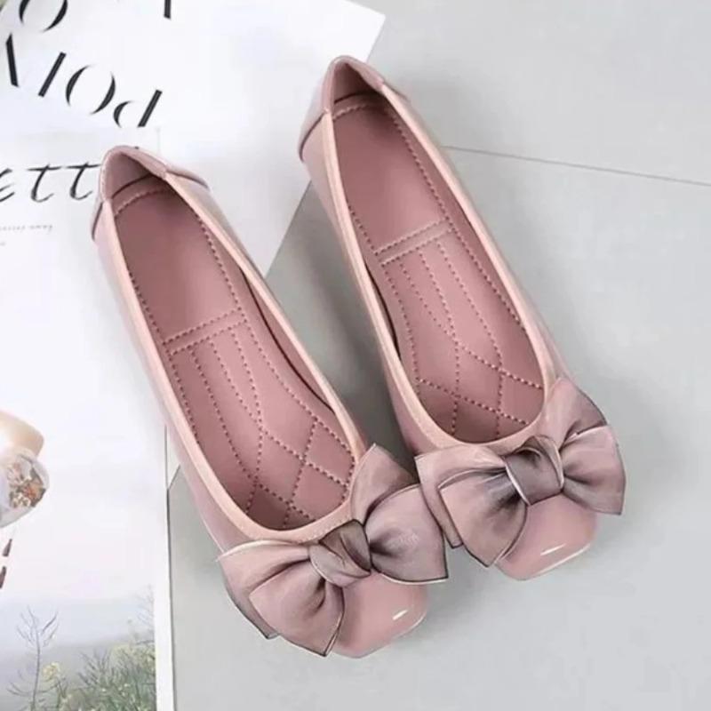 Elegant Party Women's Flat Shoes Glossy Black Shallow Anti-slip Leather Casual Slip-on Offer 2025 Summer Young Ladies Footwear