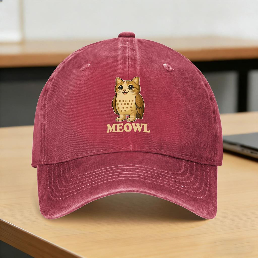 Meowl Meow Cat Owl Brainrot Funny Washed Baseball Cap Casual Sun Trucker Hat Spring Women Unisex Tennis Skate Baseball Caps