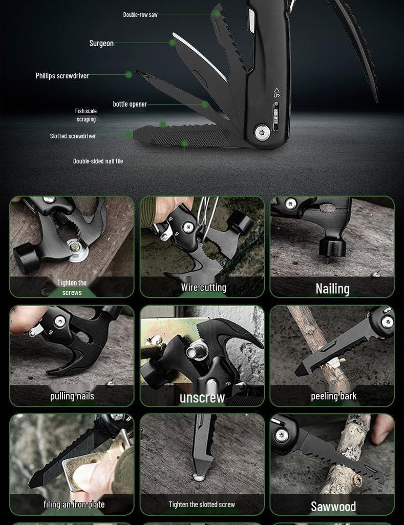 Multi-Function Claw Hammer & Life-Saving Pliers for Outdoor Use