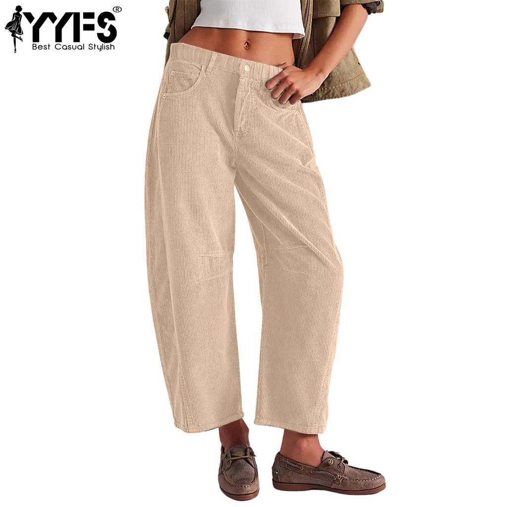 YYFS Damenmode, lässig, einfarbig, bedruckt, hohe Taille, Hosen, Hosen und Caprihosen
