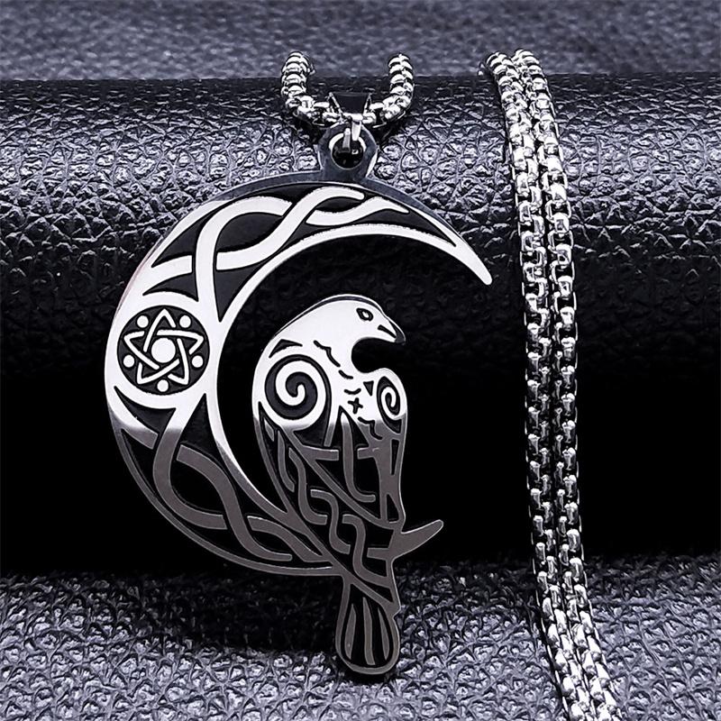 Witch Triquetra Trinity Celtic Knot Necklace Stainless Steel Pentagram Triple Moon Goddess Necklaces Jewelry Collar N3406S02