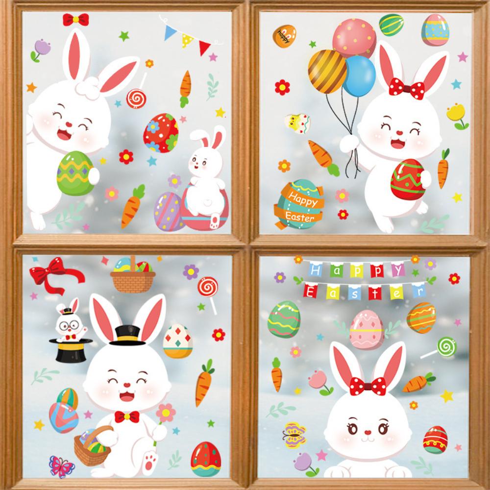 Happy Easter Window Stickers Rabbit Easter Eggs Carrot Glass Sticker Easter Party Wall Sticker Easter Decorations For Home