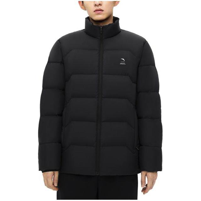 Anta Training Series Solid Color Logo Zip Stand Collar Short Down Jacket Men Jacket Black 152347914-5