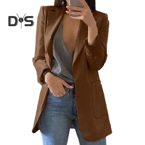 Women Suit Coat Lapel Long Sleeve Open Front Suit Jacket with Pockets Slim Fit Solid Color Business Office Lady Outwear