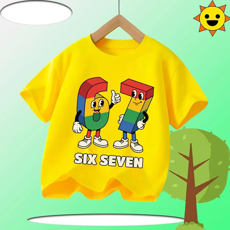 Summer Six Seven 67 Cartoon Cute Print Children‘s Short Sleeve Tops Polyester Casual Kids T-shirt Fashion Boys Girls Clothes Tees