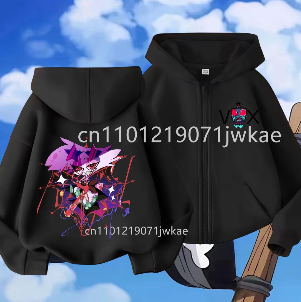 Kreslený Anime Vox Hazbin Hotels Potisk Mikina Dětská Harajuku Dlouhý Rukáv Pulovry Mikiny Zipové Kabátky Dětské Oblečení