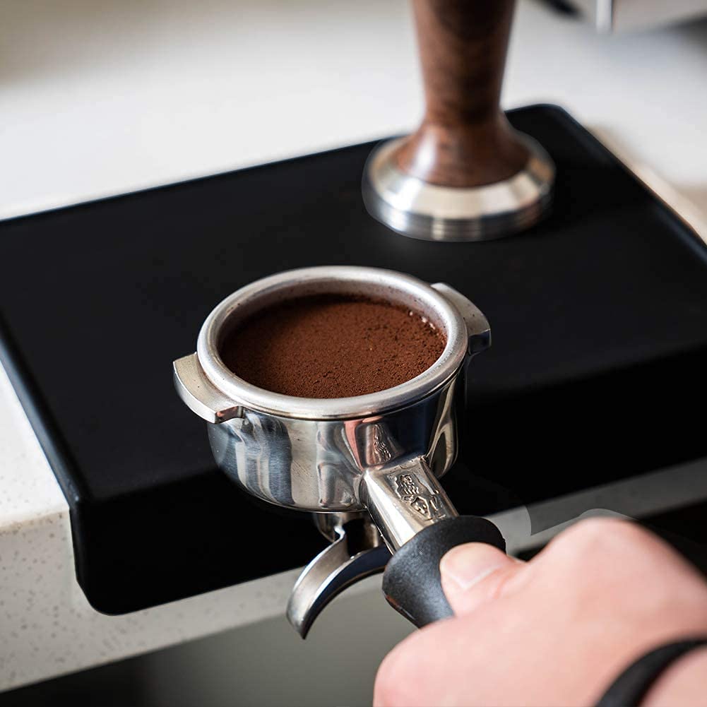 watchget Tamper Mat Coffee Tamper Coffee Mat Extra Thick Tamping Mat Heat Resistant Espresso Mat Silicone Protect Tables and Holders Black