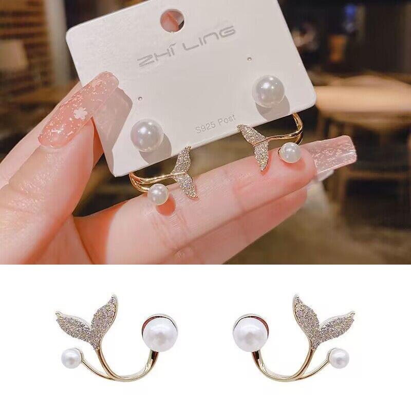 Fishtail Pearl Earrings Internet Celebrity Earrings Fashionable Simple Earrings Women's Silver Needle New Style