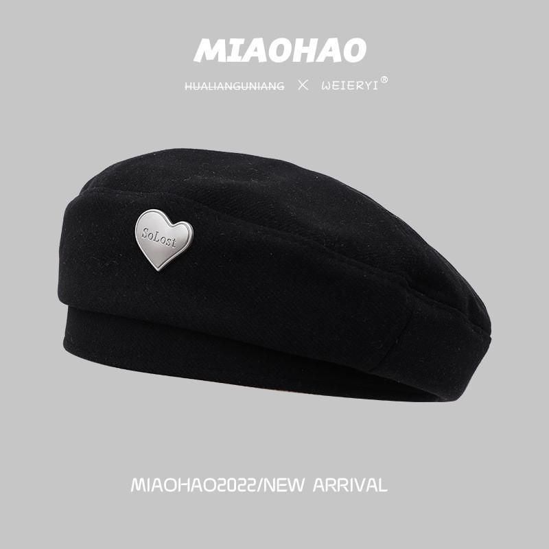 Elegant Cotton Heartpatterned Beret For Women Fashionable Accessory Fall For
