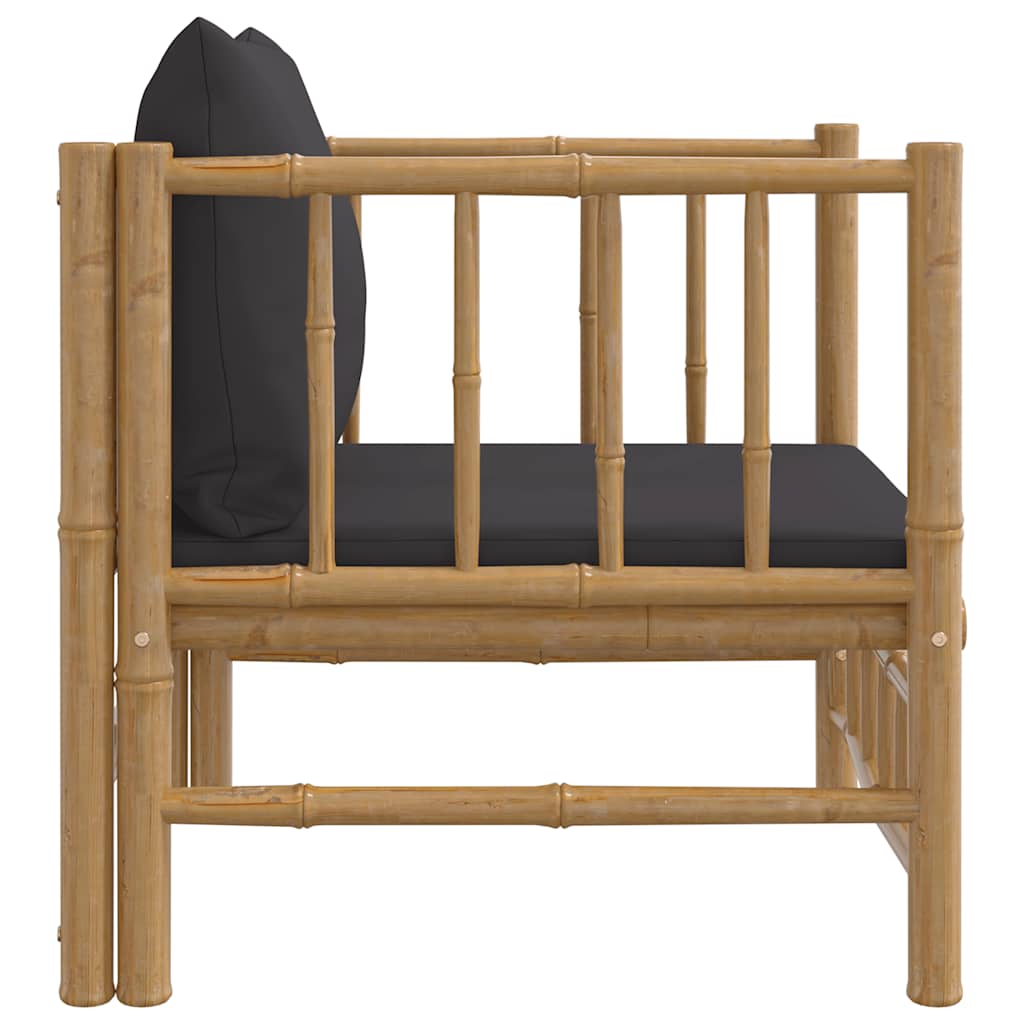 Vidaxl Sofa Ogrodowa Z Ciemnoszarymi Poduszkami, Bambusowa