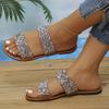 Women'S Wide Width Fashion Flat Sandals - Summer Beach Shoes with Sparkling Rhinestone Accents, Non-Slip Rubber Sole, Comfortable Open-Toe Design