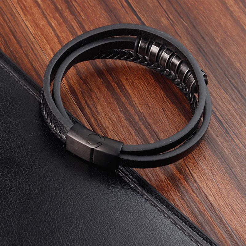 European and American Leather Fashion Bracelet, Genuine Leather Black Leather Bracelet Men's Leather Bracelet Jewelry