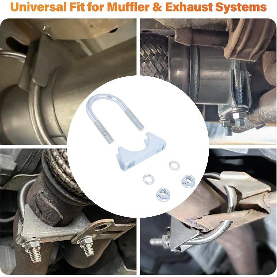 2 Pack 1.5" U Bolt Clamp Saddle-Style Muffler Exhaust Clamps On Tip Pipes 38 Mm Steel U-Bolt Exhaust Pipe Clamps (1-1/2")
