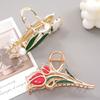 1pc elegant dripping process red tulip white lily of the valley large alloy hair catch, strong fixing shark clip