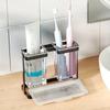 1pc Multifunctional Toothbrush Holder - Iron and Transparent Plastic  Box with 2 Slots for  Toothbrushes - Bathroom Organizer an