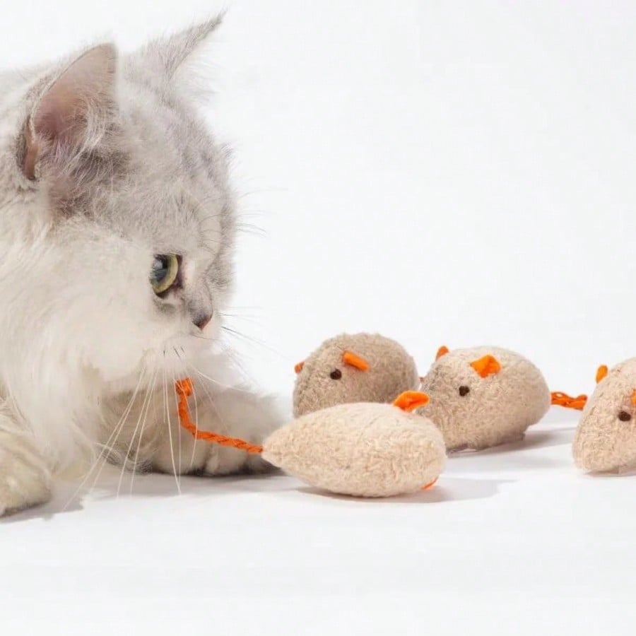 Set Rattle Cat Mouse Toy Imitation Fur Cat Mouse Toy Interactive Cat Game Toy Indoor Cat Toy