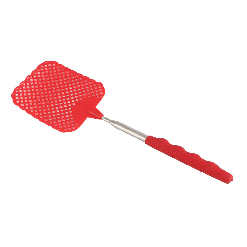 Retractable Plastic Fly Swatter Mosquito Racket with Stainless Steel Rod for Home OfficeRed