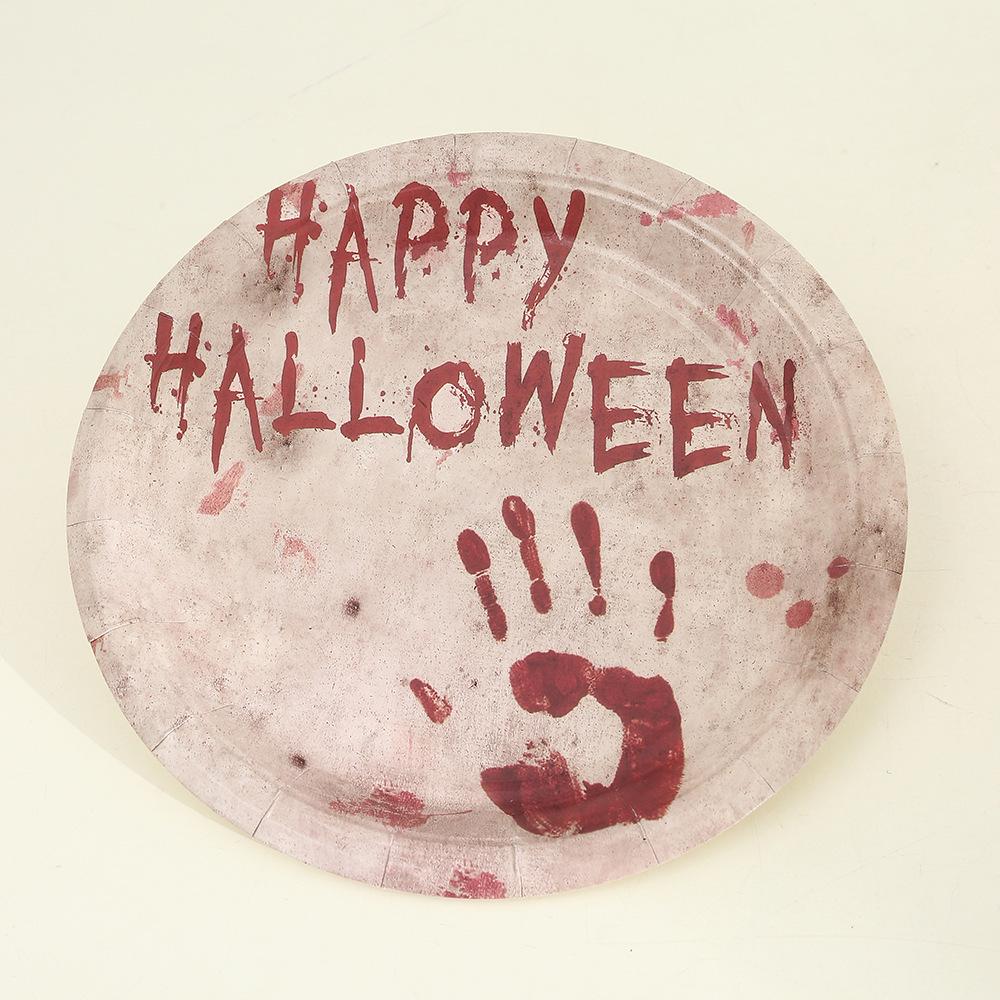 Creative Bloody Handprint Halloween Party Tableware Set: Disposable Horror-Themed Cups and Plates, In Stock.