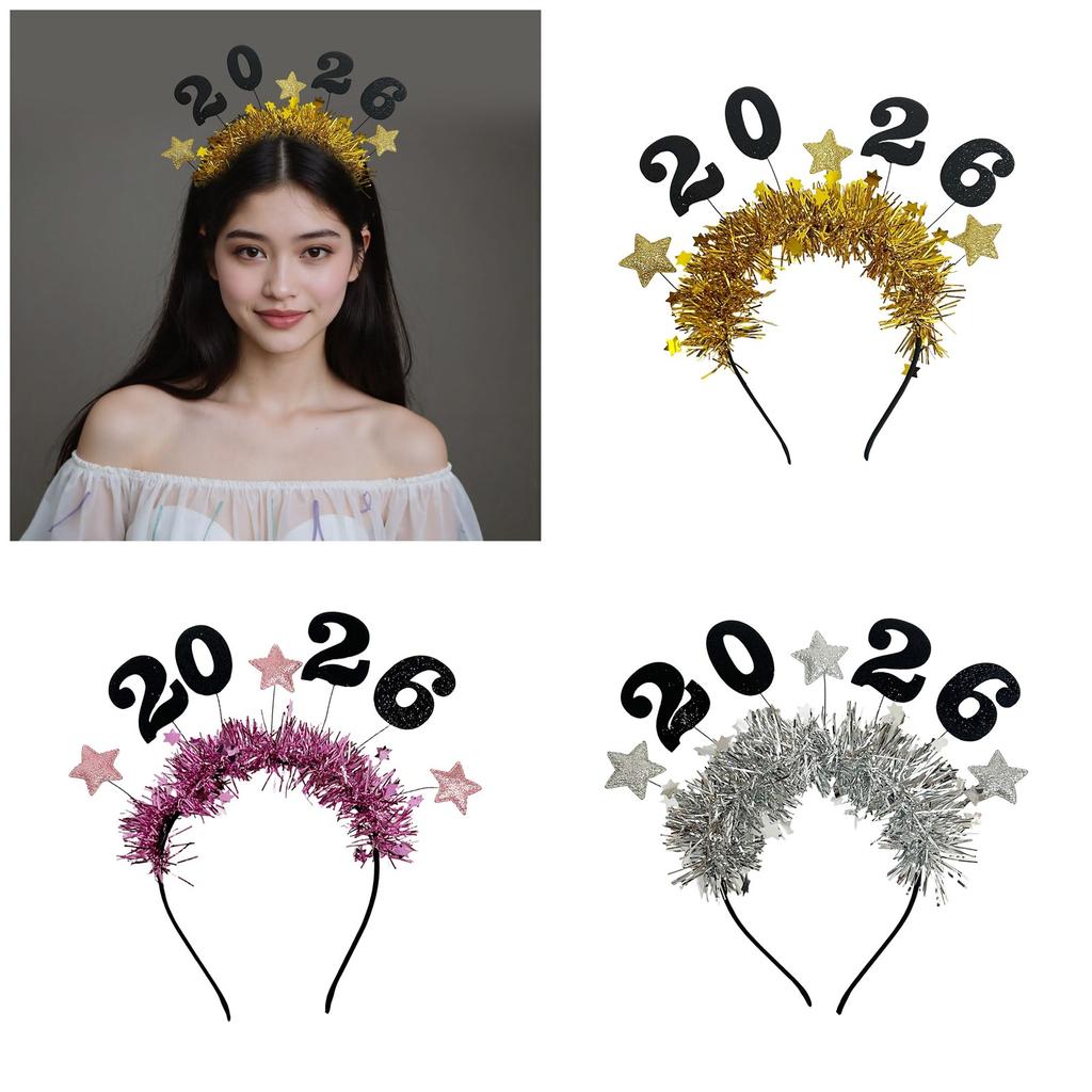 2026 Glitters New Year Headband With Star Tinsel Decors Headwear For Women Men Kids Holiday Party Celebration Accessory