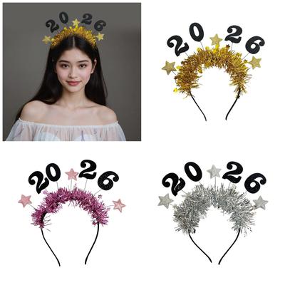 2026 Glitters New Year Headband With Star Tinsel Decors Headwear For Women Men Kids Holiday Party Celebration Accessory