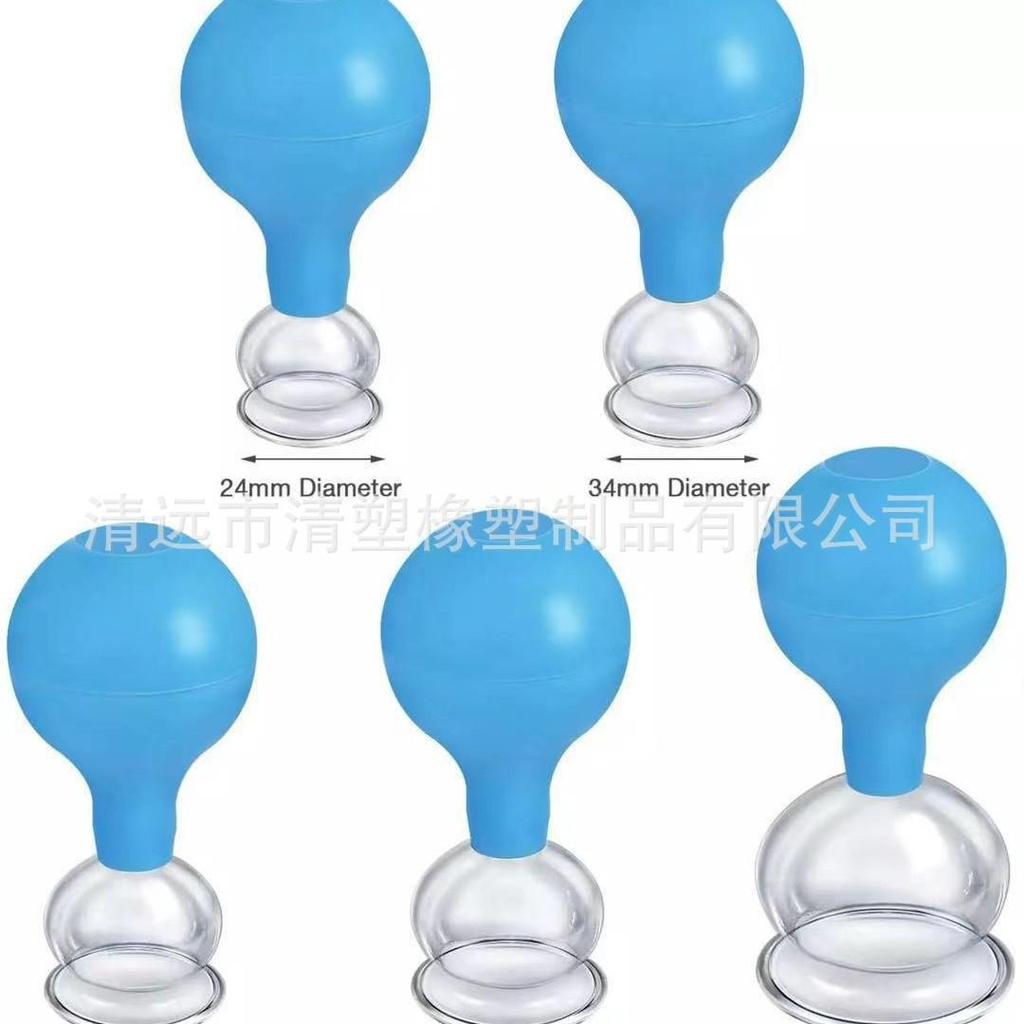 Five-Piece Blue Rubber Cupping Set - Glass Jars for Body Moisture Absorption