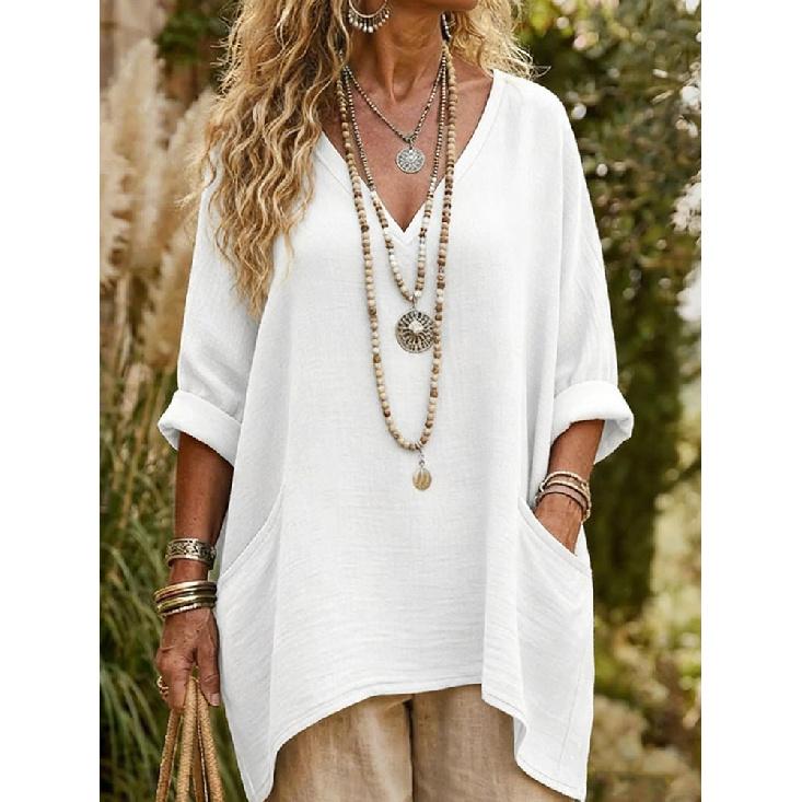 2026 New Women s Casual V-neck Long-sleeve Pullover Multi-color Women s Top T-shirt S белый