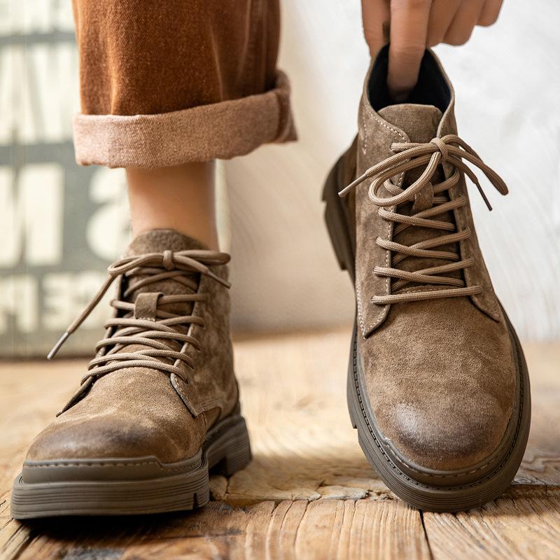 Martin boots men's winter street style velvet warm retro high-top leather Japanese high-end matte leather tooling shoes
