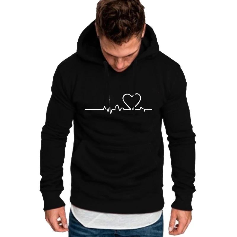 New Women's Casual Hoodie Autumn/winter Heartbeat Print Men's Loose Hoodie Couple Sweatshirt Women's Hoodie Top Streetwear