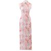 Pink Smudged Improved Cheongsam 1011 New Sleeveless Young Girl Slim-fitting Long Floral Daily Dress