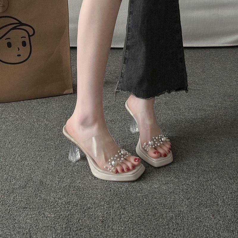2025 New Summer Skirt Sandals Women Wear French Thick Heel Transparent High Heels