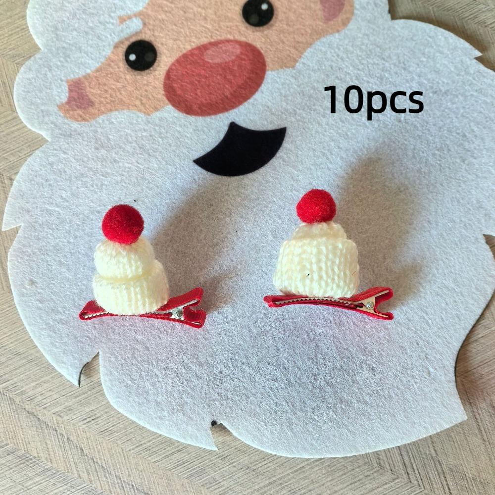 10pcs Hair Accessories Knitted Christmas Hat Clip Headwear Little Christmas Hat Hairpin