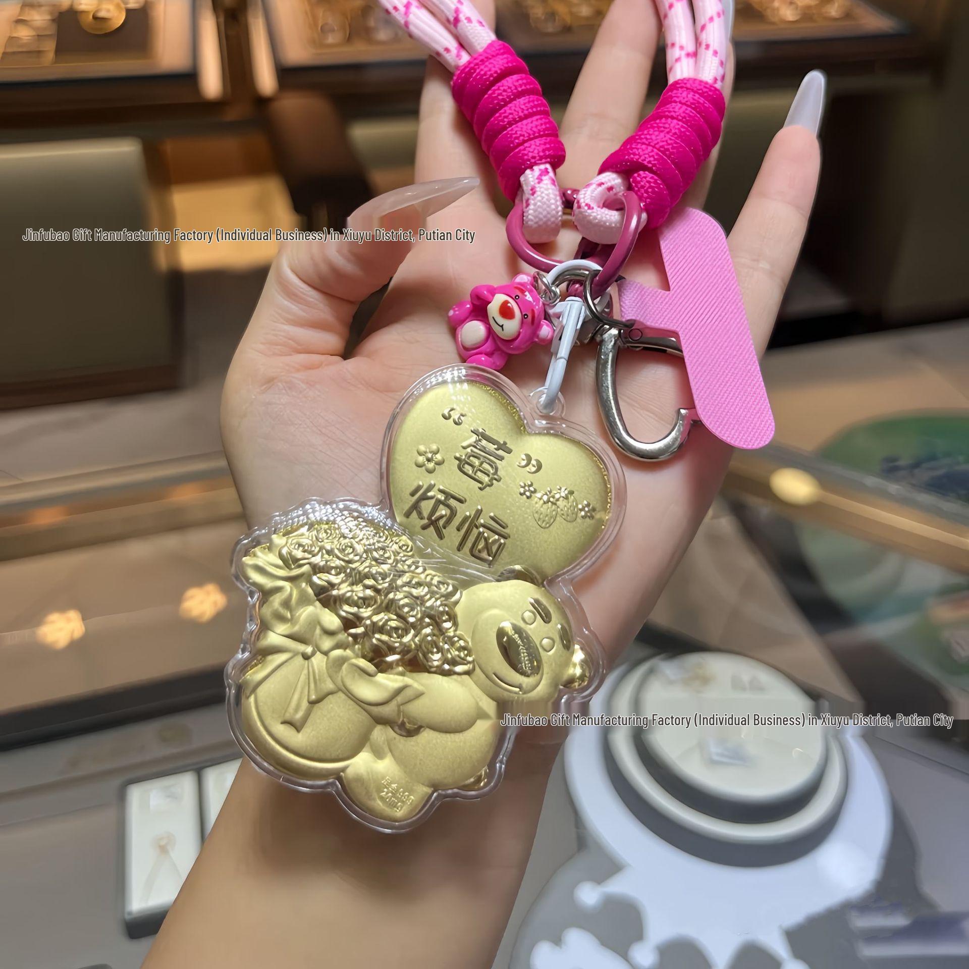 Strawberry Bear & Little Horse Gold Keychain Bracelet Ornament